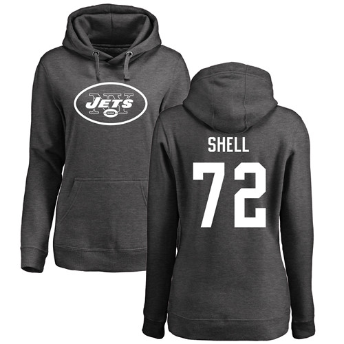 New York Jets Ash Women Brandon Shell One Color NFL Football #72 Pullover Hoodie Sweatshirts